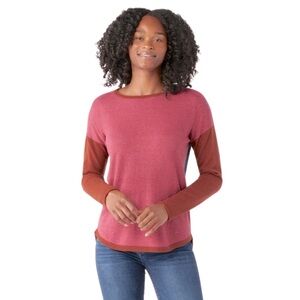 Smartwool Colourblock Long Sleeve Sweater Burgundy, Navy, Burnt Orange, Small